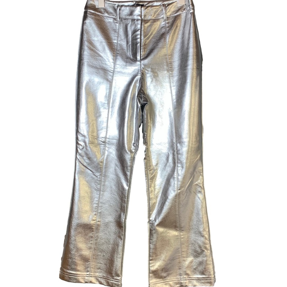 NEW! 7 for all Mankind Silver Straight Trouser Pants Vegan Leather Pants Medium